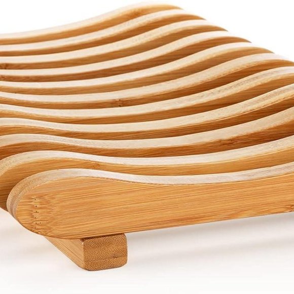 Bamboo Dish Drying Rack, 10 Slots Bamboo Cabinet Plate Stand Dish Drainer Wooden - Picture 3 of 8